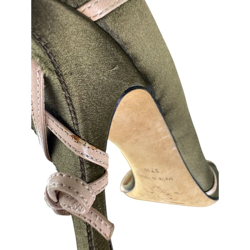 Christian Dior Kaki & Rose Couture Satin Heels Bow Size 37.5 US 7 Green Pink - Picture 9 of 10